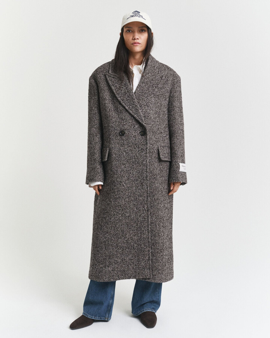 cappotto in misto lana a spina di pesce - marrone scuro melange
