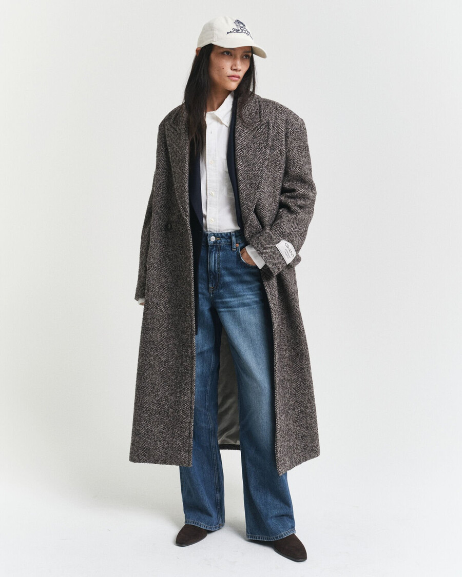 cappotto in misto lana a spina di pesce - marrone scuro melange