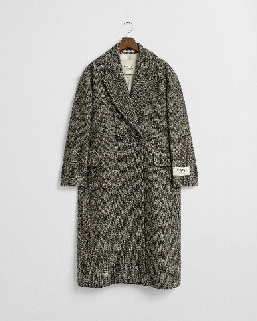 cappotto in misto lana a spina di pesce - marrone scuro melange