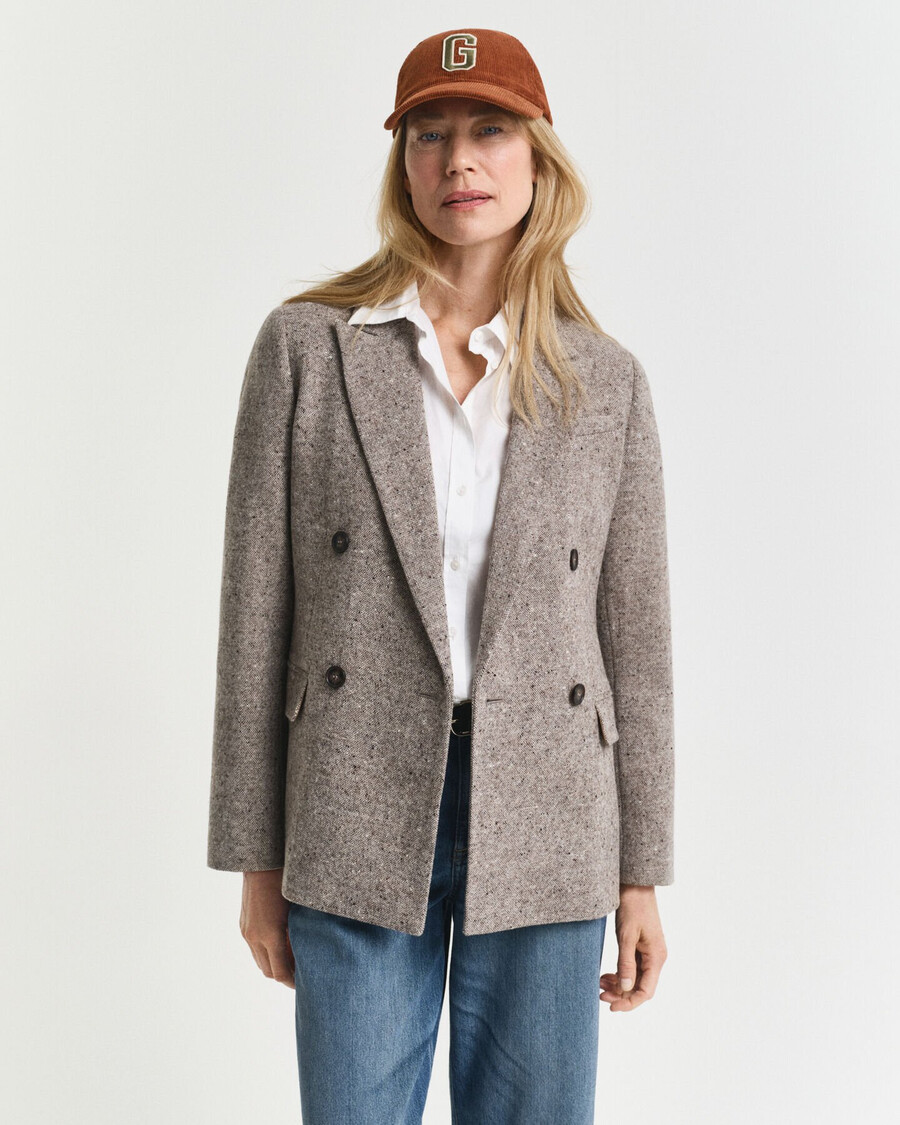 blazer in lana testurizzata dalla vestibilità regolare - marrone scuro