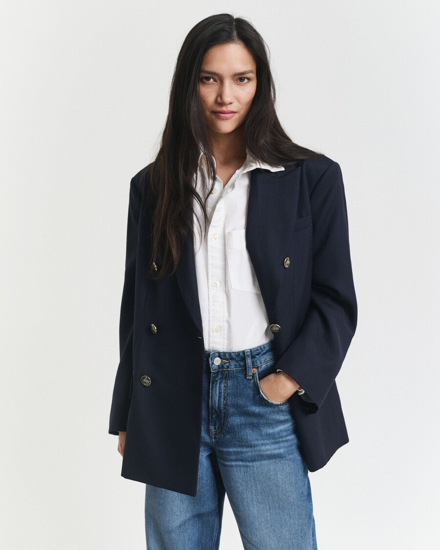 blazer oversize in lana hopsack - blu marino