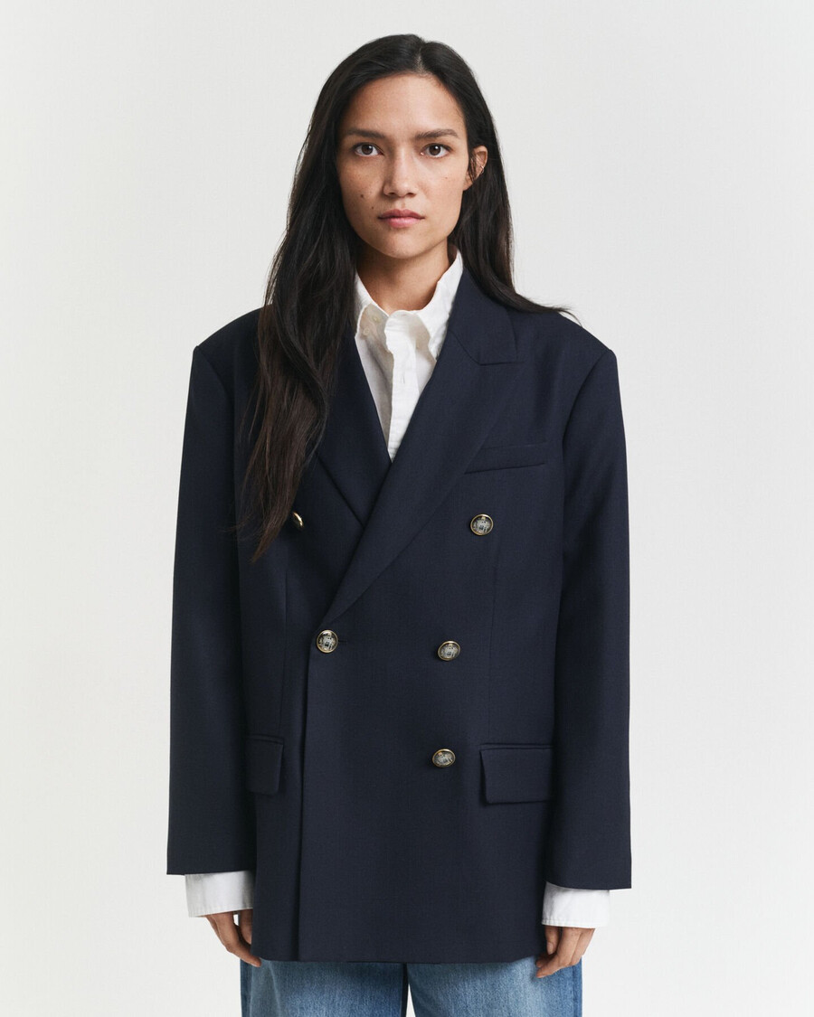 blazer oversize in lana hopsack - blu marino