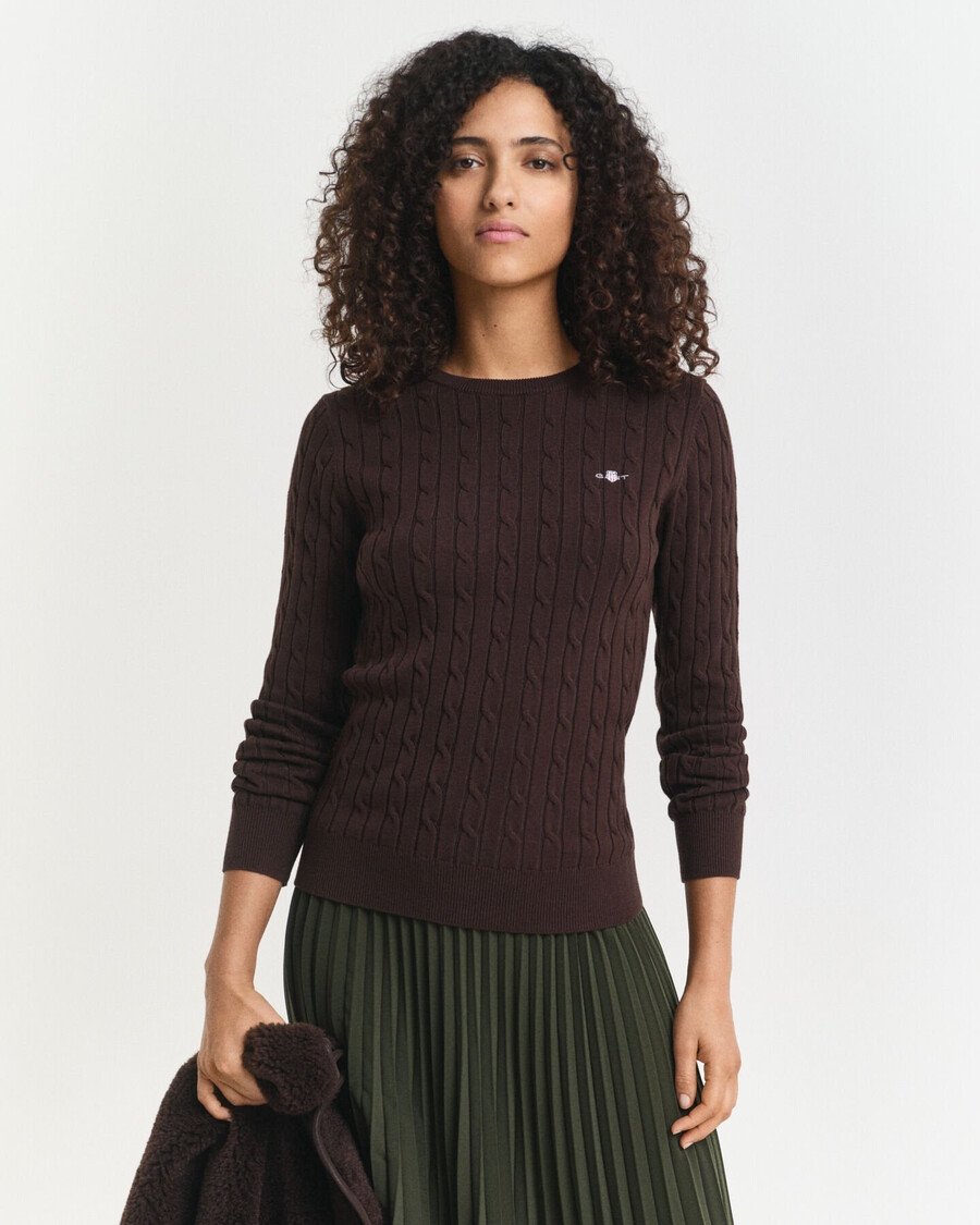 maglione girocollo in maglia di cotone elasticizzato - marrone scuro