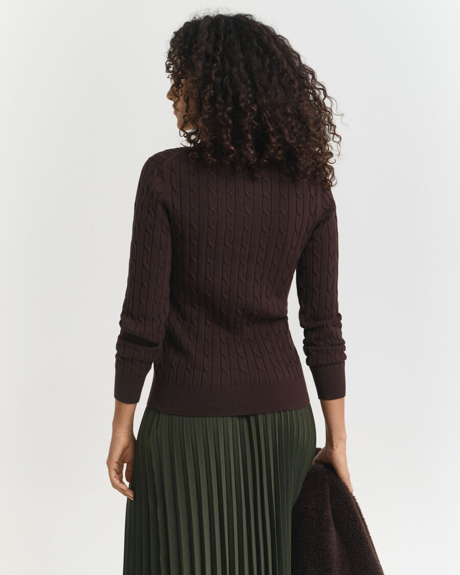 maglione girocollo in maglia di cotone elasticizzato - marrone scuro