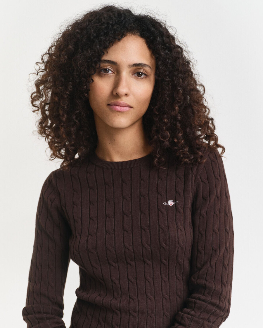 maglione girocollo in maglia di cotone elasticizzato - marrone scuro