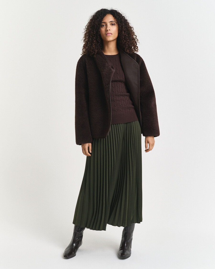 maglione girocollo in maglia di cotone elasticizzato - marrone scuro