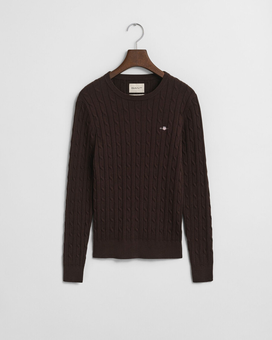maglione girocollo in maglia di cotone elasticizzato - marrone scuro