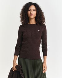 maglione girocollo in maglia di cotone elasticizzato - marrone scuro