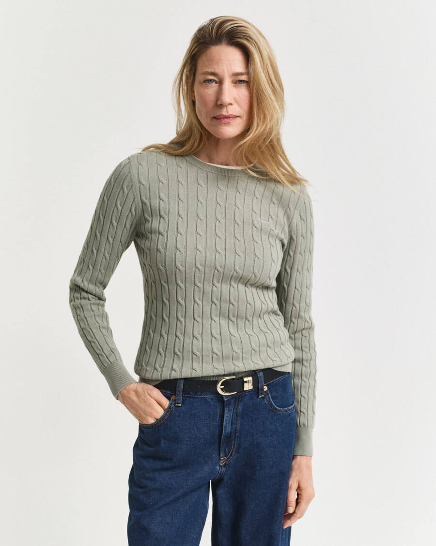maglione girocollo in maglia di cotone elasticizzato - salvia sbiadita