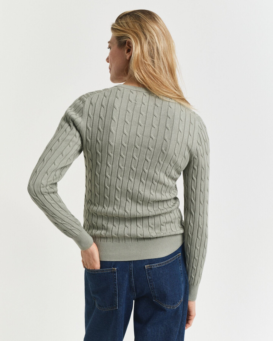 maglione girocollo in maglia di cotone elasticizzato - salvia sbiadita