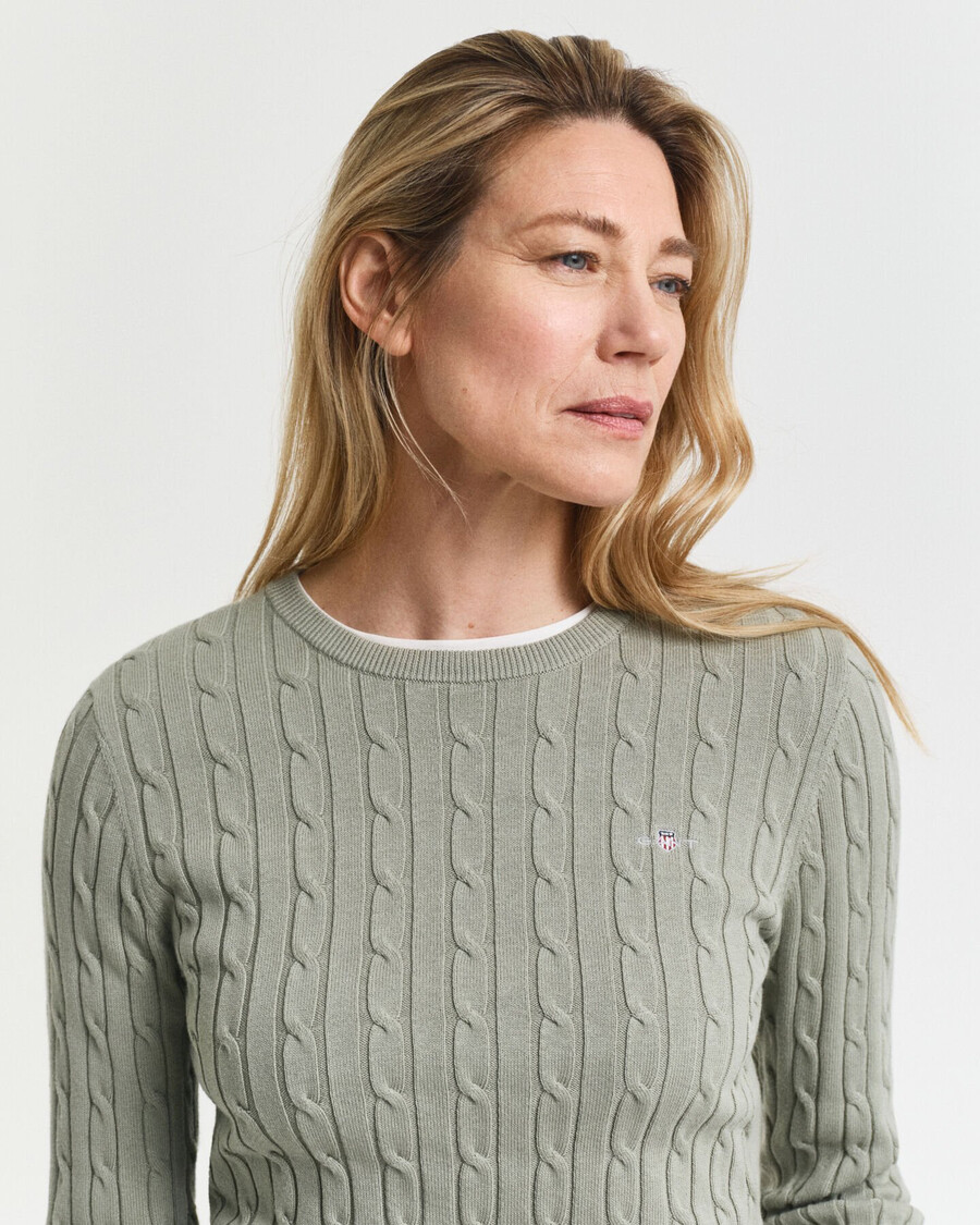 maglione girocollo in maglia di cotone elasticizzato - salvia sbiadita
