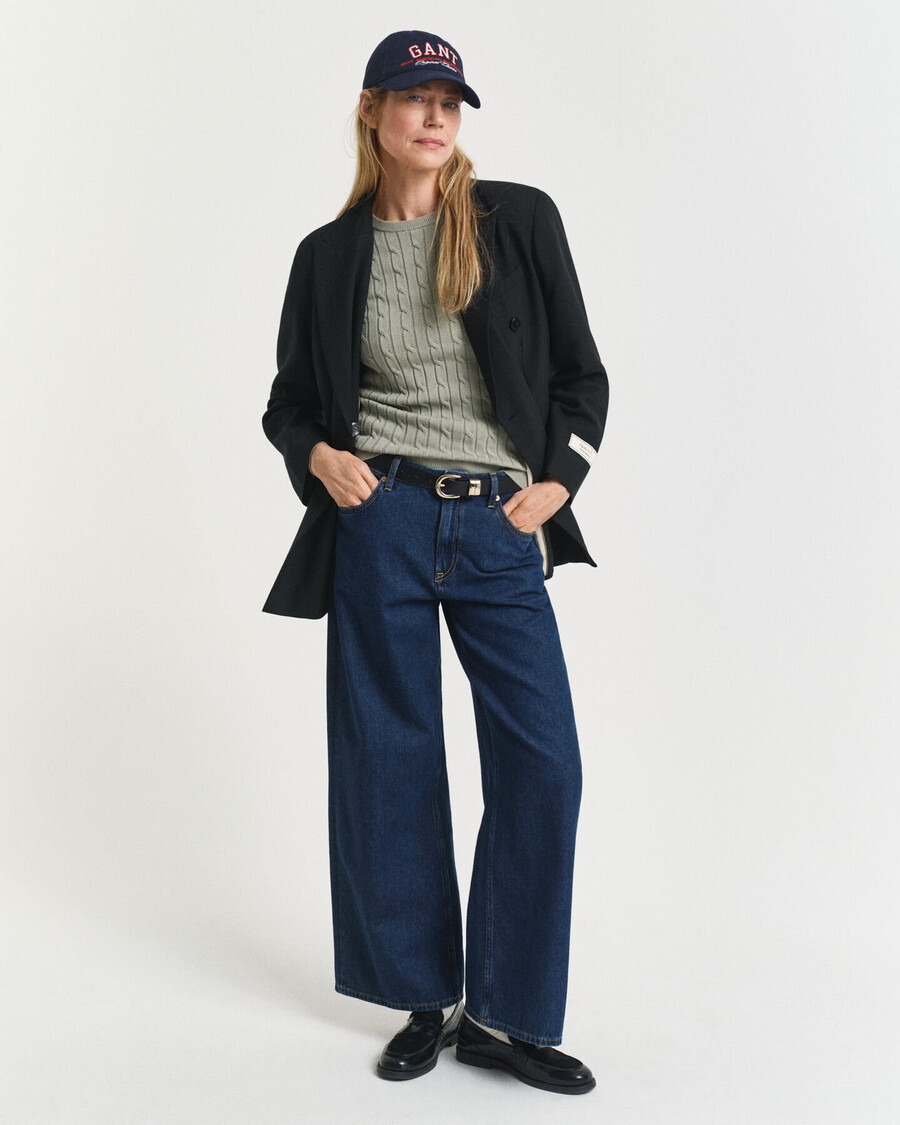 maglione girocollo in maglia di cotone elasticizzato - salvia sbiadita