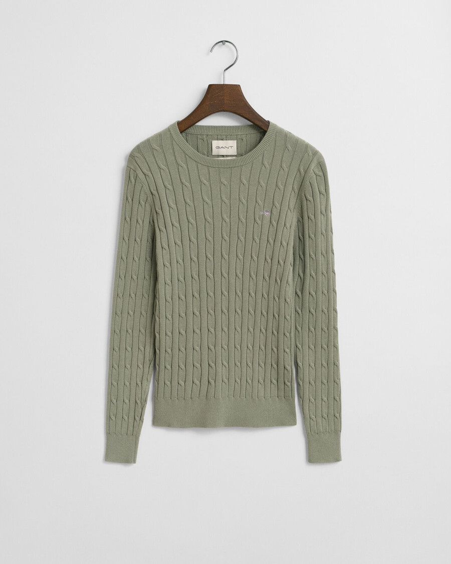 maglione girocollo in maglia di cotone elasticizzato - salvia sbiadita