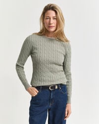 maglione girocollo in maglia di cotone elasticizzato - salvia sbiadita