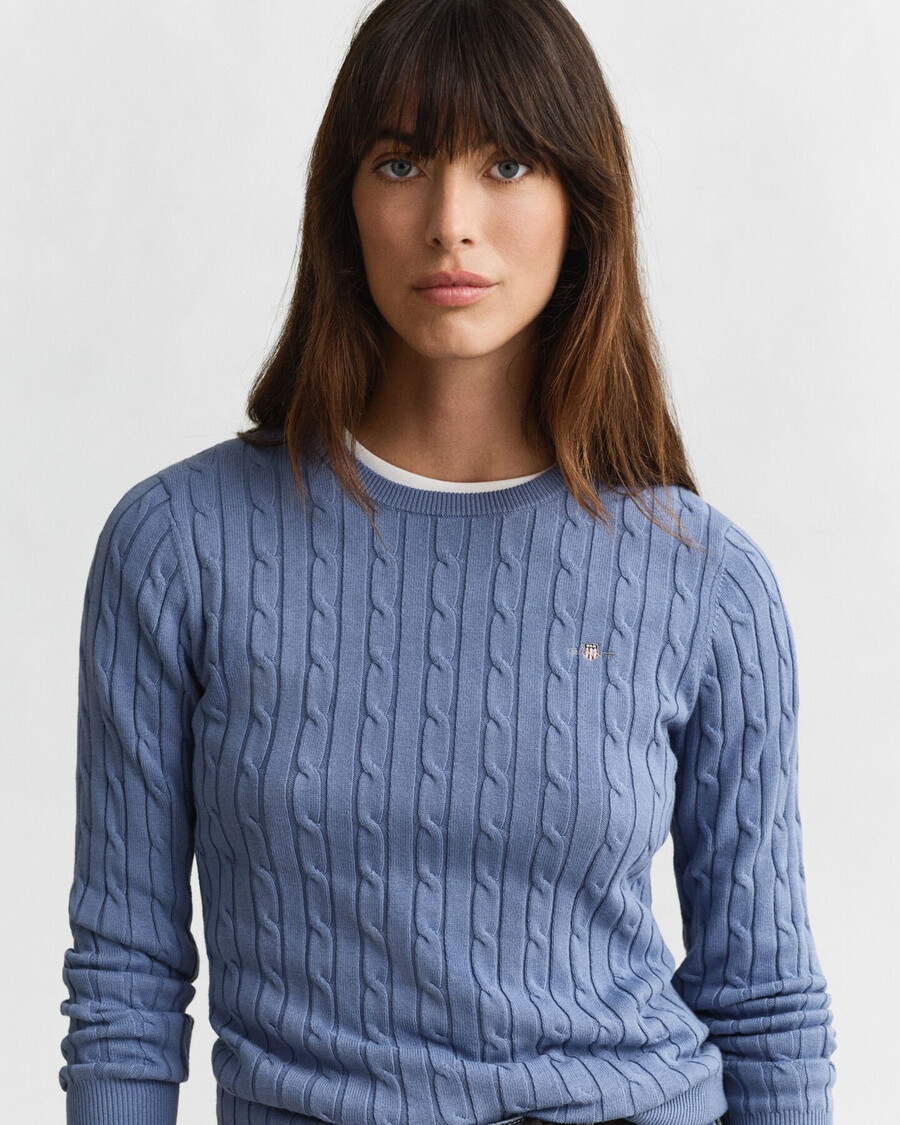 maglione girocollo in maglia di cotone elasticizzato - denim sbiadito