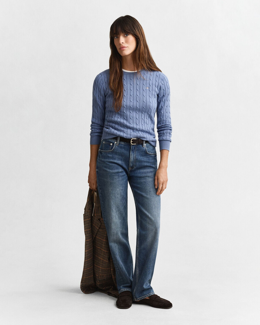 maglione girocollo in maglia di cotone elasticizzato - denim sbiadito
