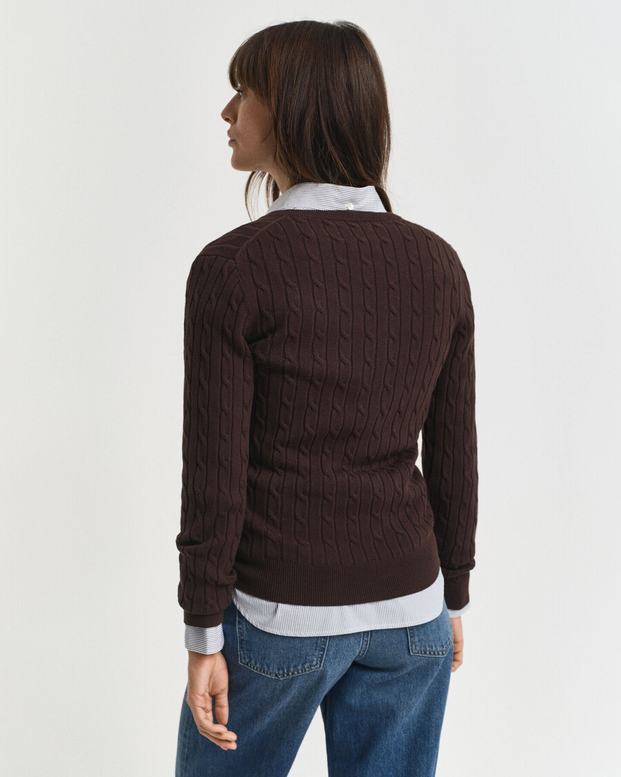 maglione con scollo a v in maglia di cotone elasticizzato - marrone scuro