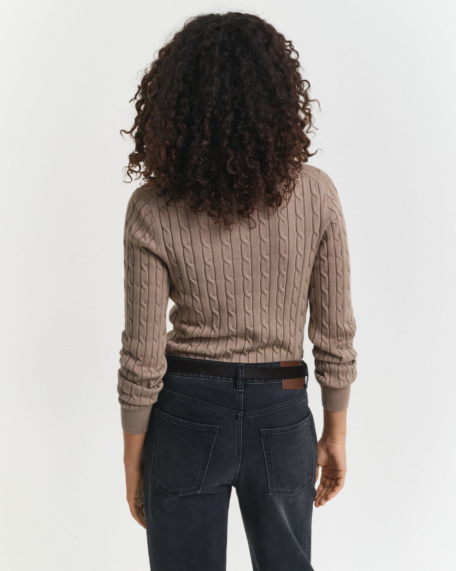 maglione con scollo a v in maglia di cotone elasticizzato - beige talpa
