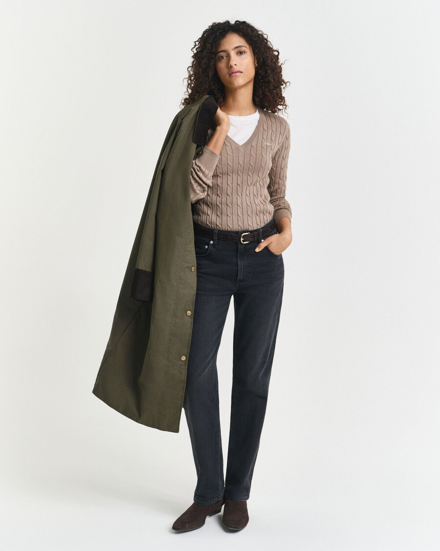 maglione con scollo a v in maglia di cotone elasticizzato - beige talpa