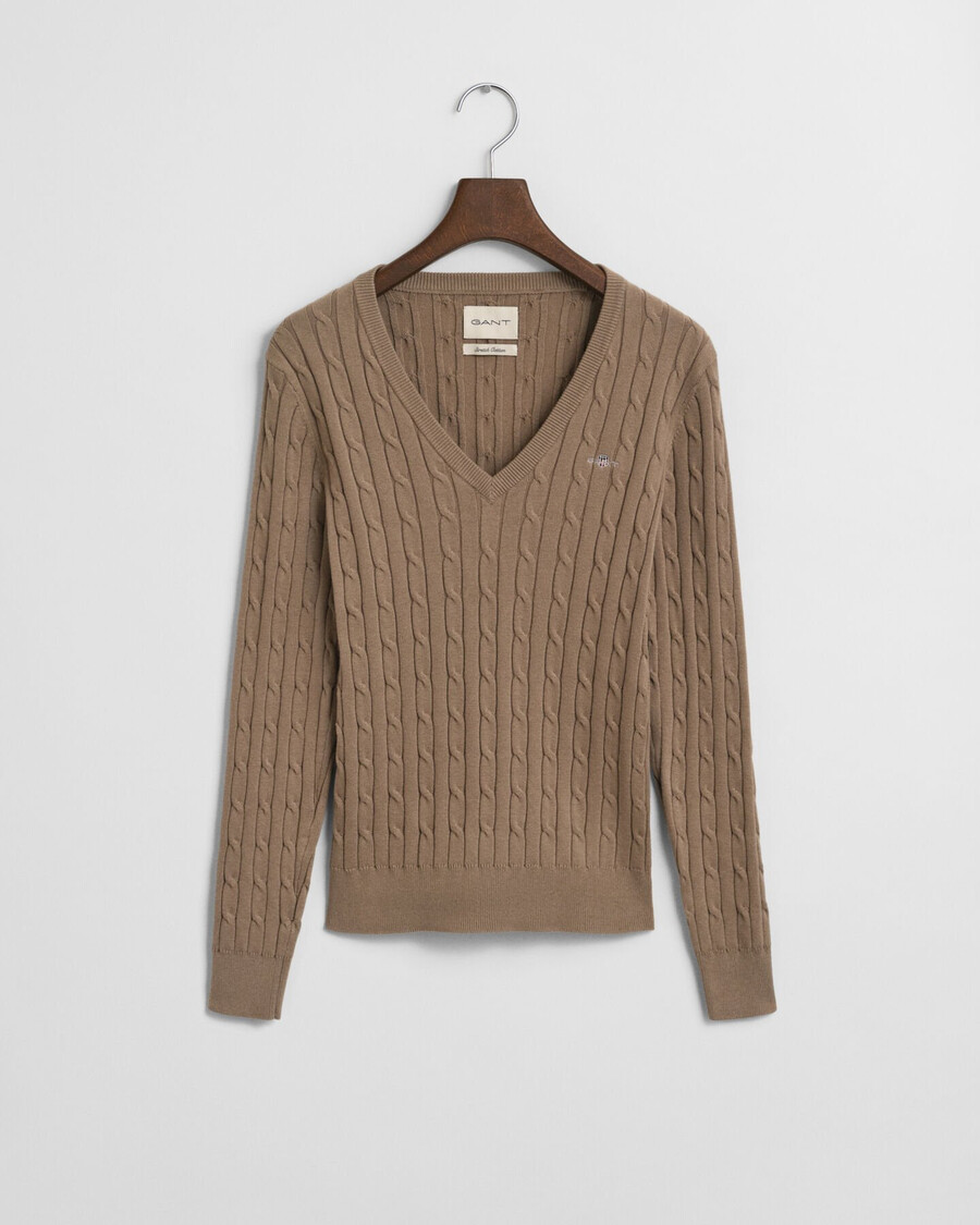 maglione con scollo a v in maglia di cotone elasticizzato - beige talpa