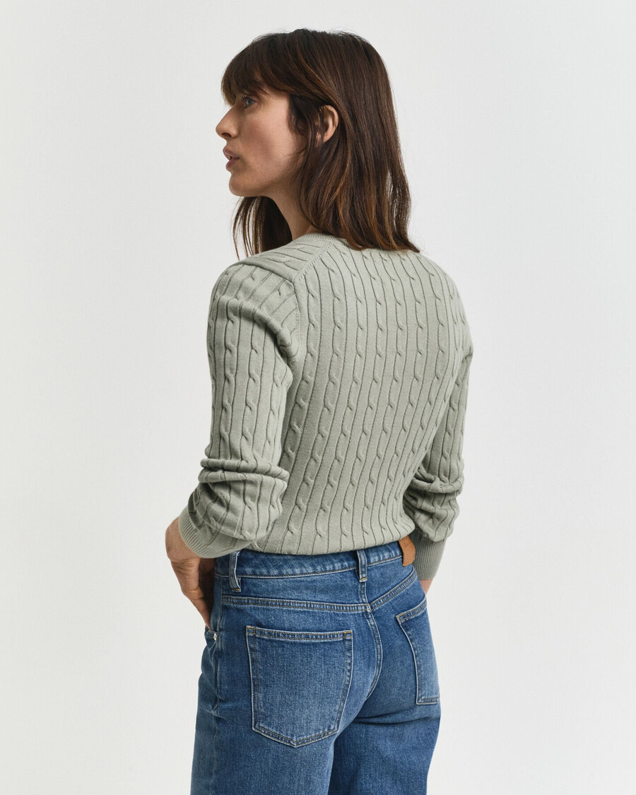 maglione con scollo a v in maglia di cotone elasticizzato - salvia sbiadita