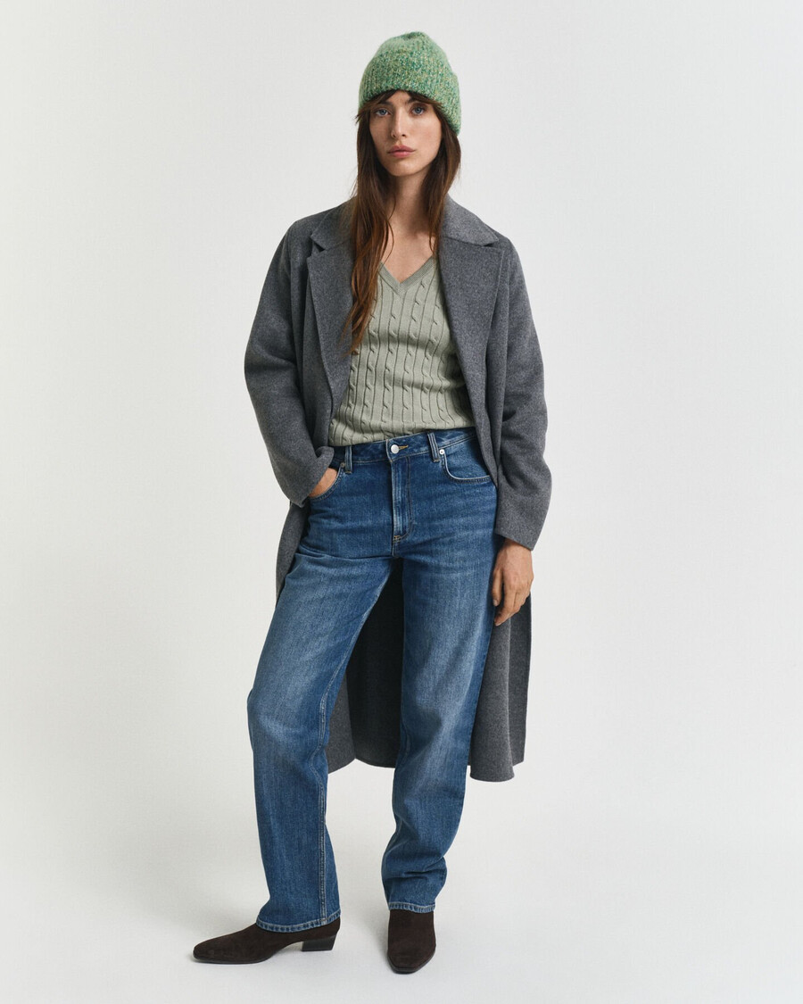 maglione con scollo a v in maglia di cotone elasticizzato - salvia sbiadita