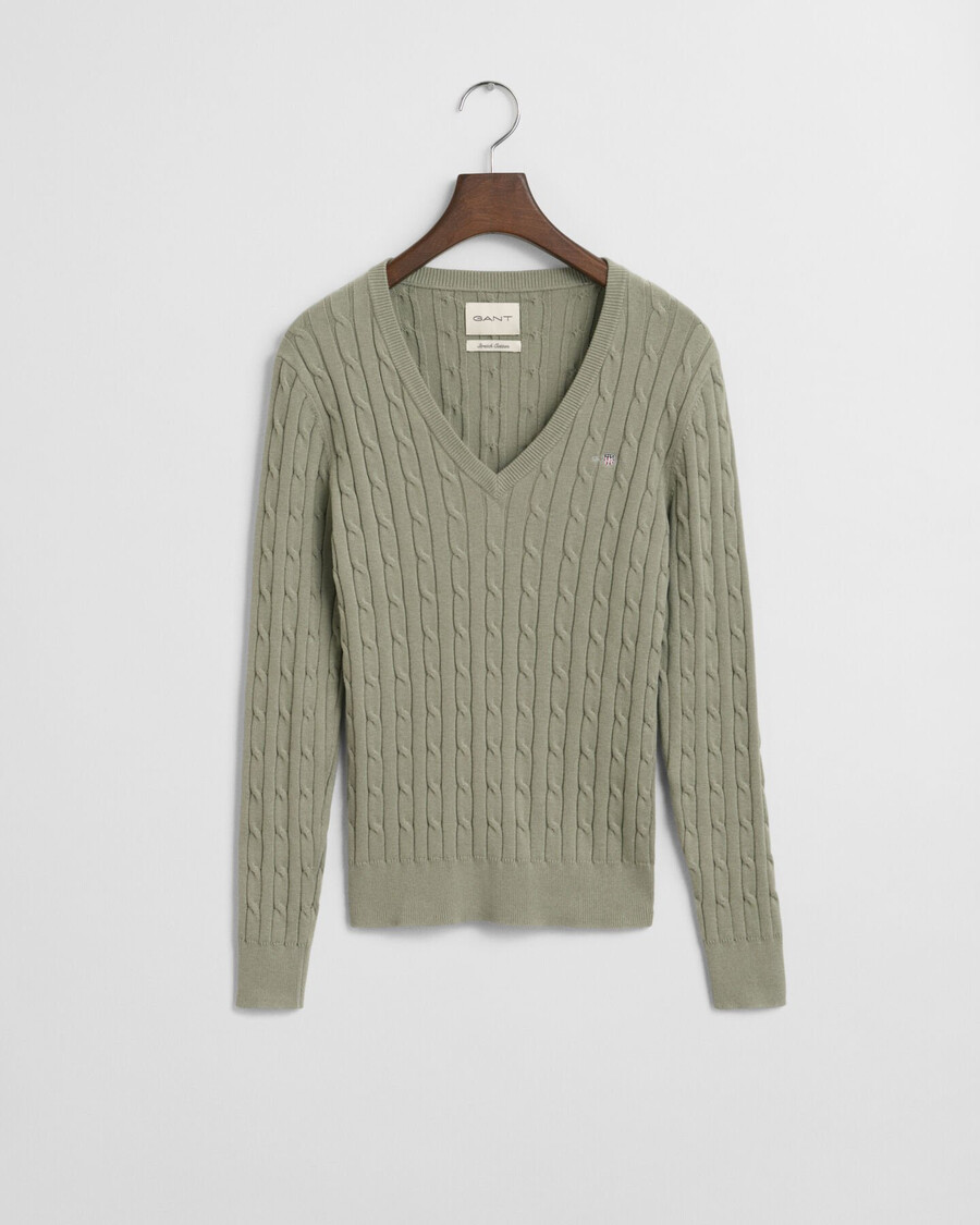 maglione con scollo a v in maglia di cotone elasticizzato - salvia sbiadita