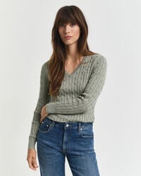 maglione con scollo a v in maglia di cotone elasticizzato - salvia sbiadita
