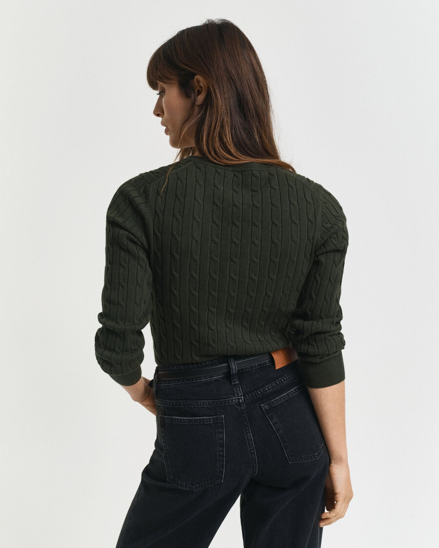 maglione con scollo a v in maglia di cotone elasticizzato - verde muschio scuro