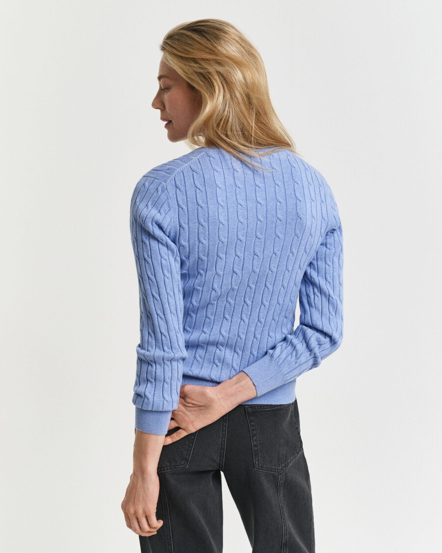 maglione con scollo a v in maglia di cotone elasticizzato - cielo sereno