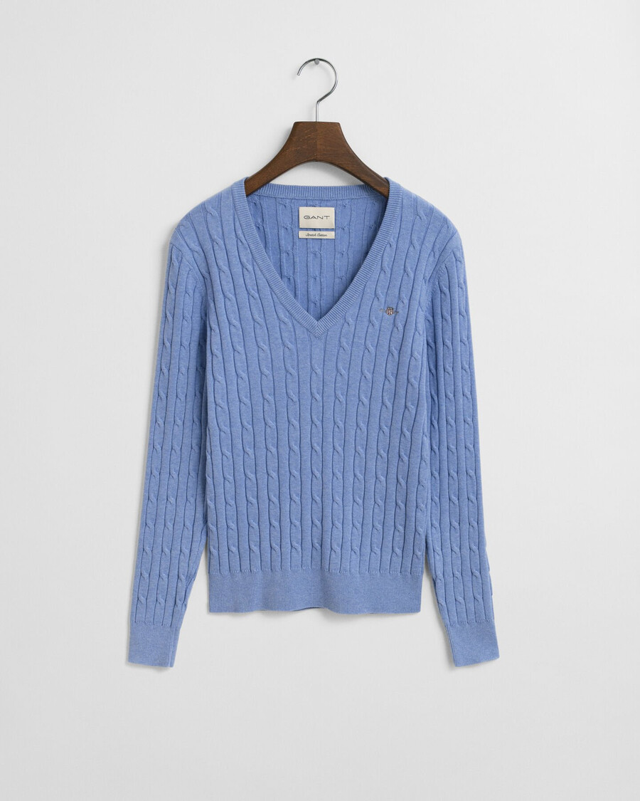 maglione con scollo a v in maglia di cotone elasticizzato - cielo sereno
