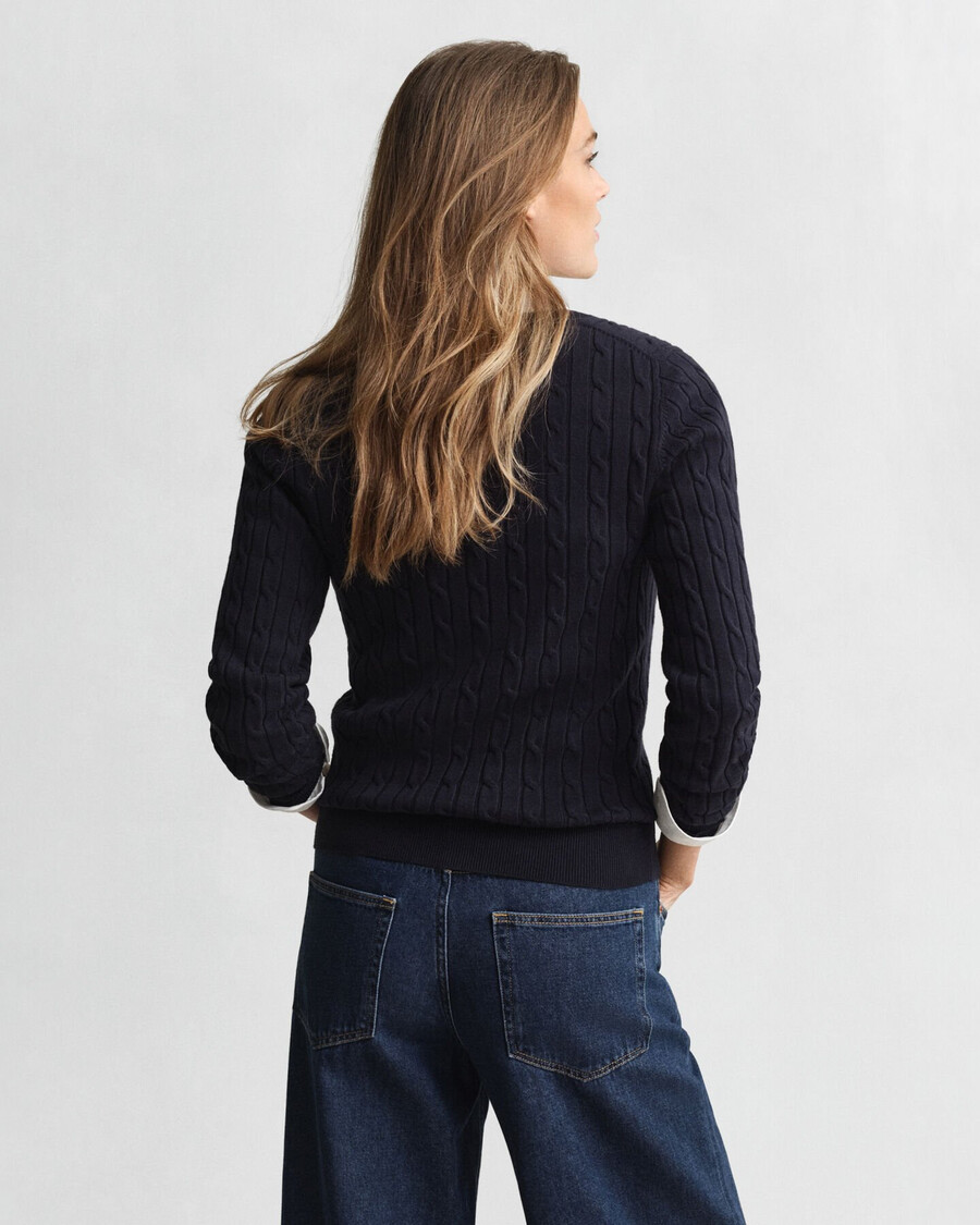 maglione con scollo a v in maglia di cotone elasticizzato - blu sera