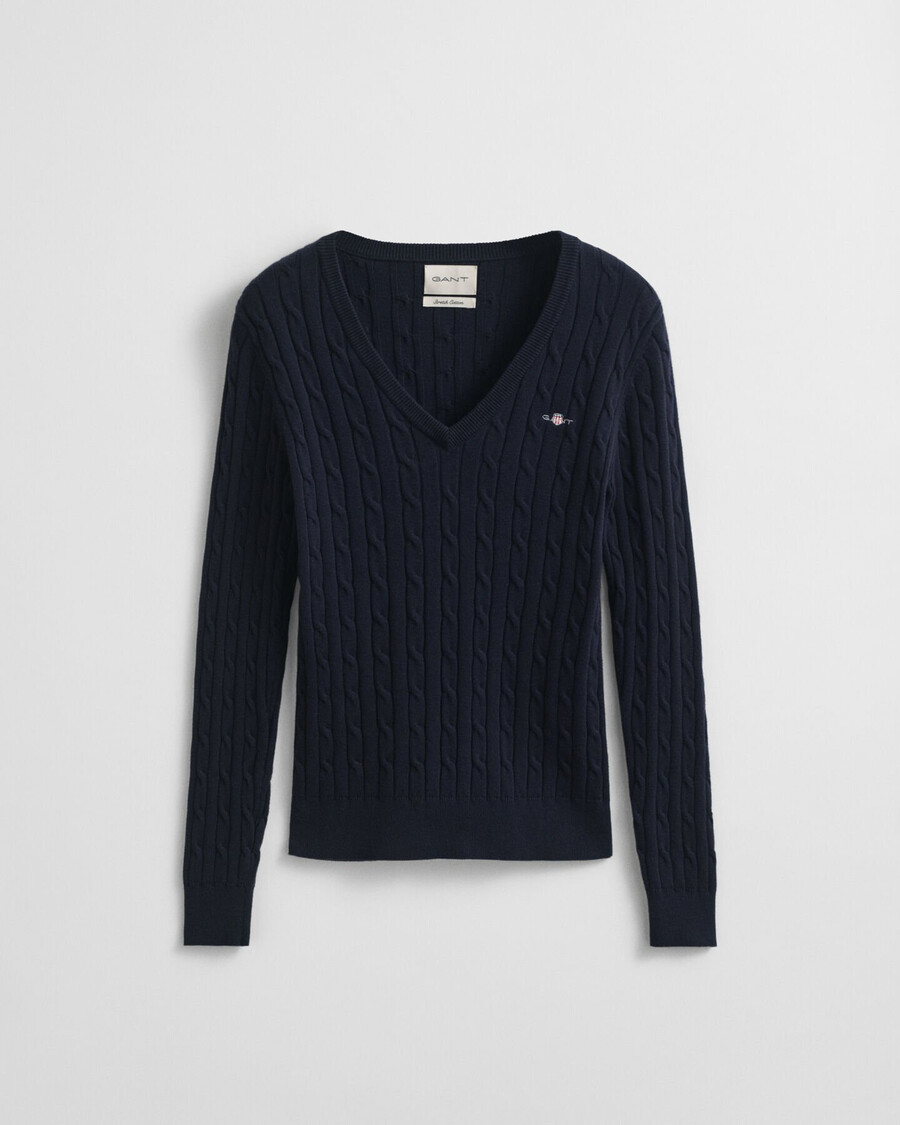 maglione con scollo a v in maglia di cotone elasticizzato - blu sera