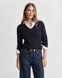 maglione con scollo a v in maglia di cotone elasticizzato - blu sera