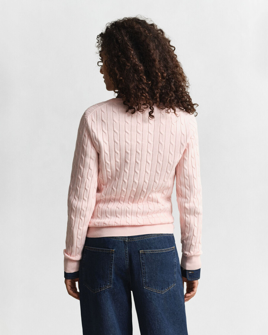 maglione con scollo a v in maglia di cotone elasticizzato - rosa albicocca