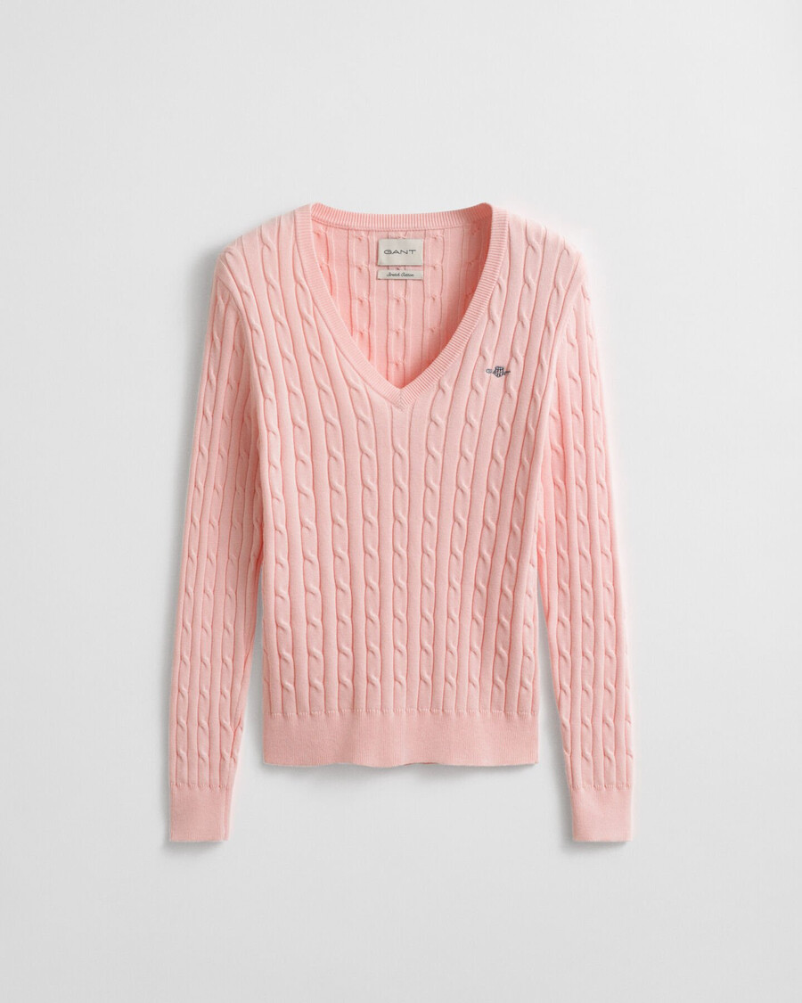 maglione con scollo a v in maglia di cotone elasticizzato - rosa albicocca