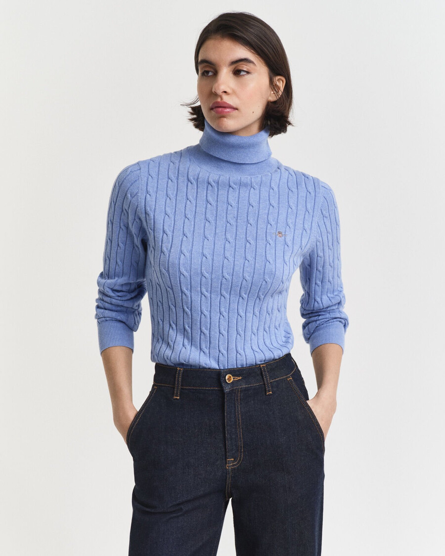 maglione a collo alto in maglia di cotone elasticizzato - cielo sereno