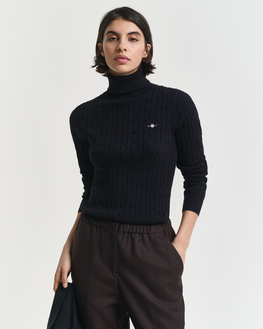 maglione dolcevita in maglia di cotone elasticizzato - nero