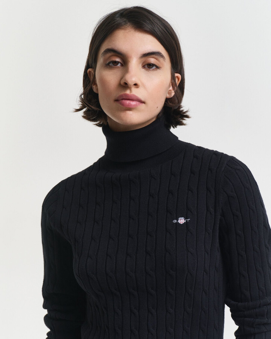 maglione dolcevita in maglia di cotone elasticizzato - nero