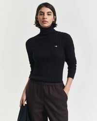 maglione dolcevita in maglia di cotone elasticizzato - nero