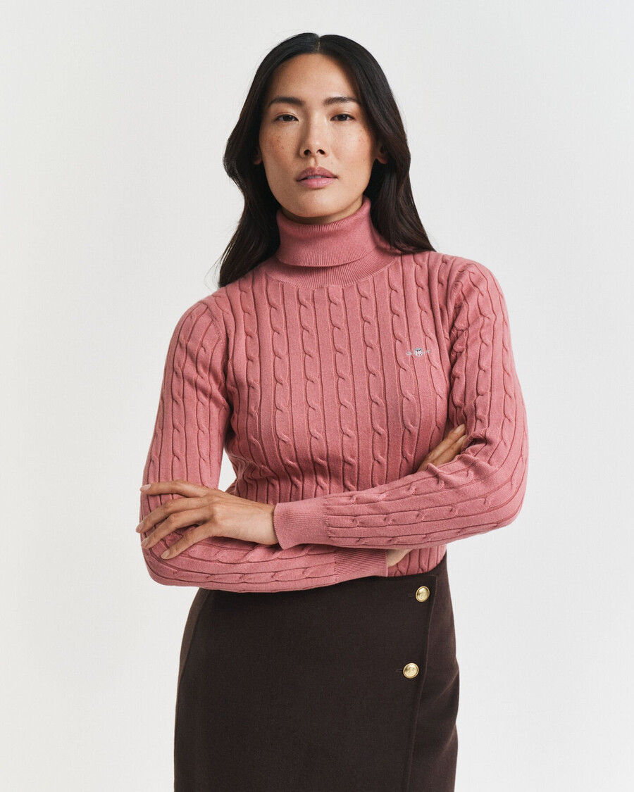 maglione a collo alto in maglia di cotone elasticizzato - mattone sbiadito