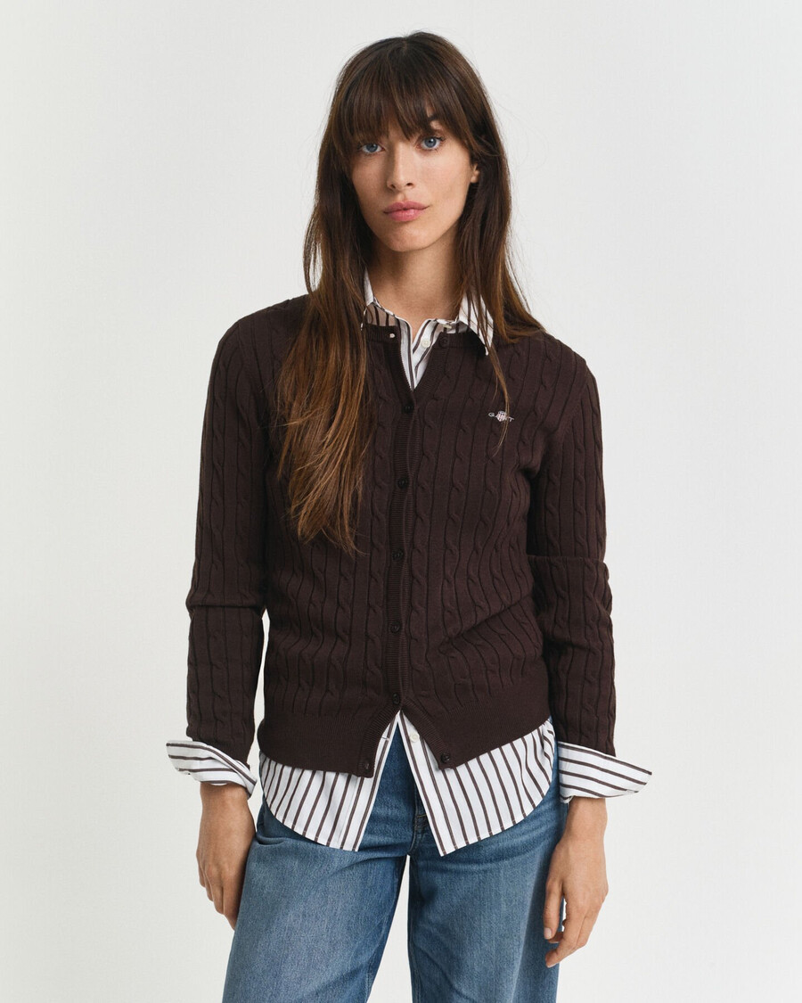 cardigan in maglia di cotone elasticizzato - marrone scuro
