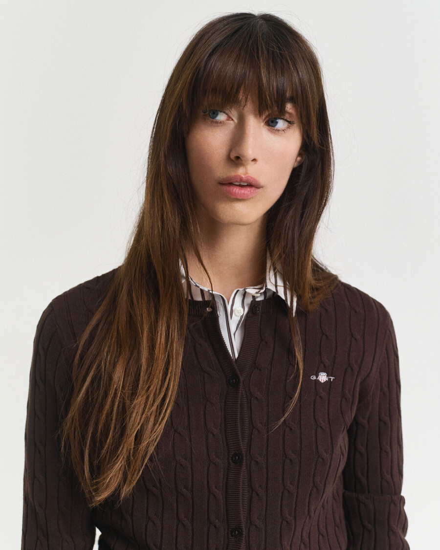 cardigan in maglia di cotone elasticizzato - marrone scuro