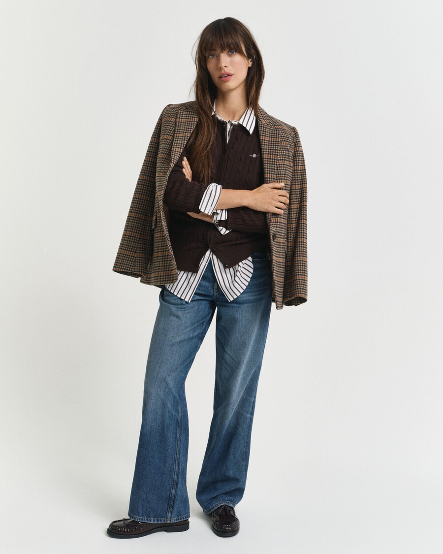 cardigan in maglia di cotone elasticizzato - marrone scuro