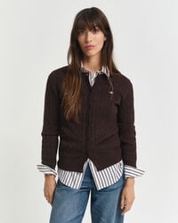 cardigan in maglia di cotone elasticizzato - marrone scuro