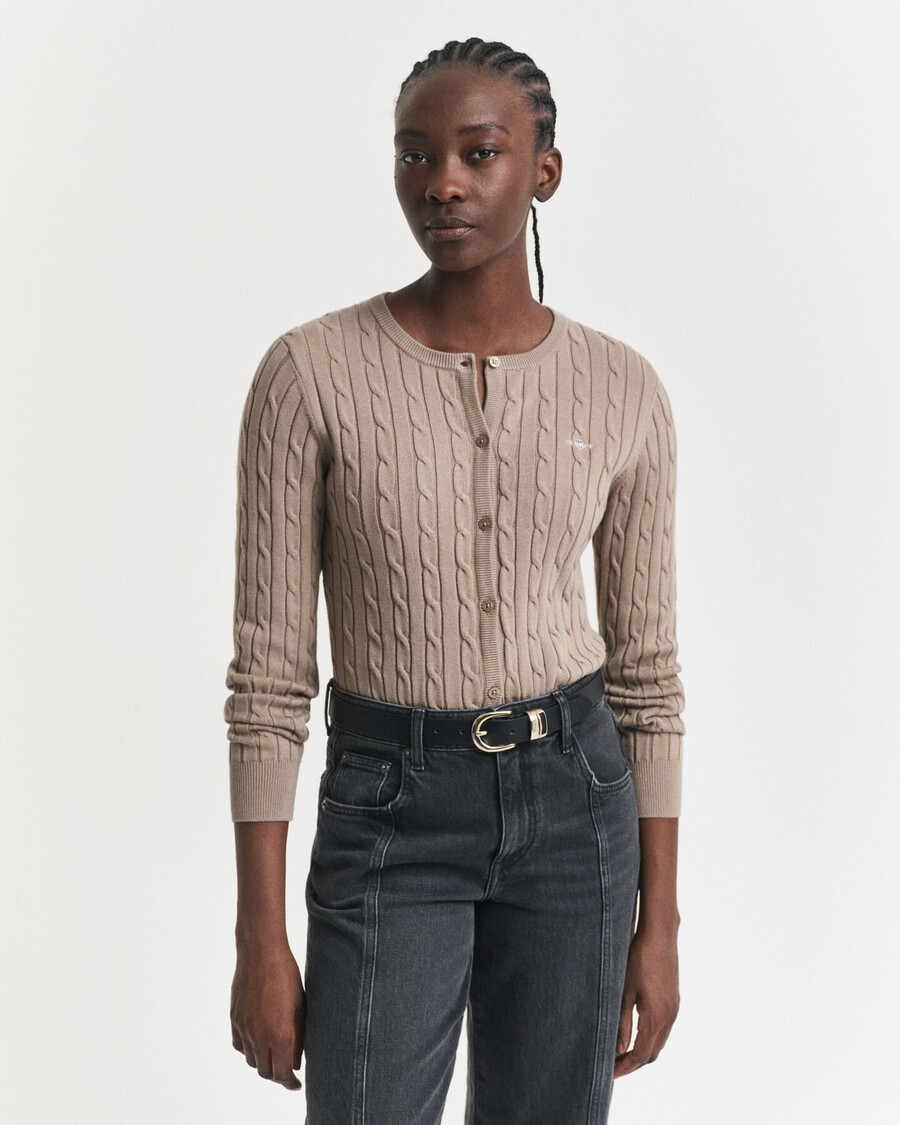 cardigan in maglia di cotone elasticizzato - beige talpa