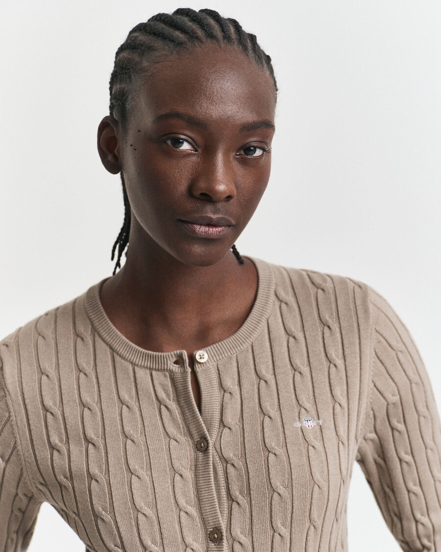 cardigan in maglia di cotone elasticizzato - beige talpa