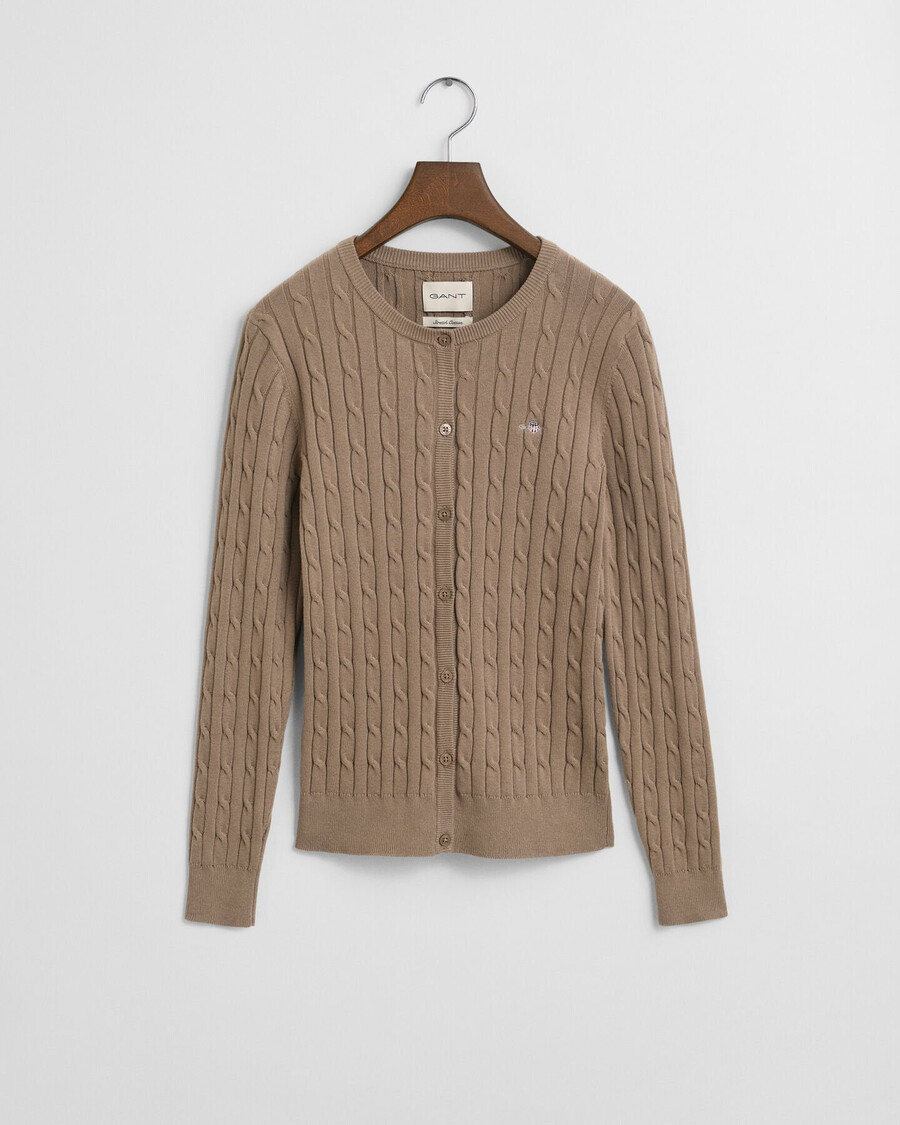 cardigan in maglia di cotone elasticizzato - beige talpa