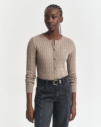 cardigan in maglia di cotone elasticizzato - beige talpa