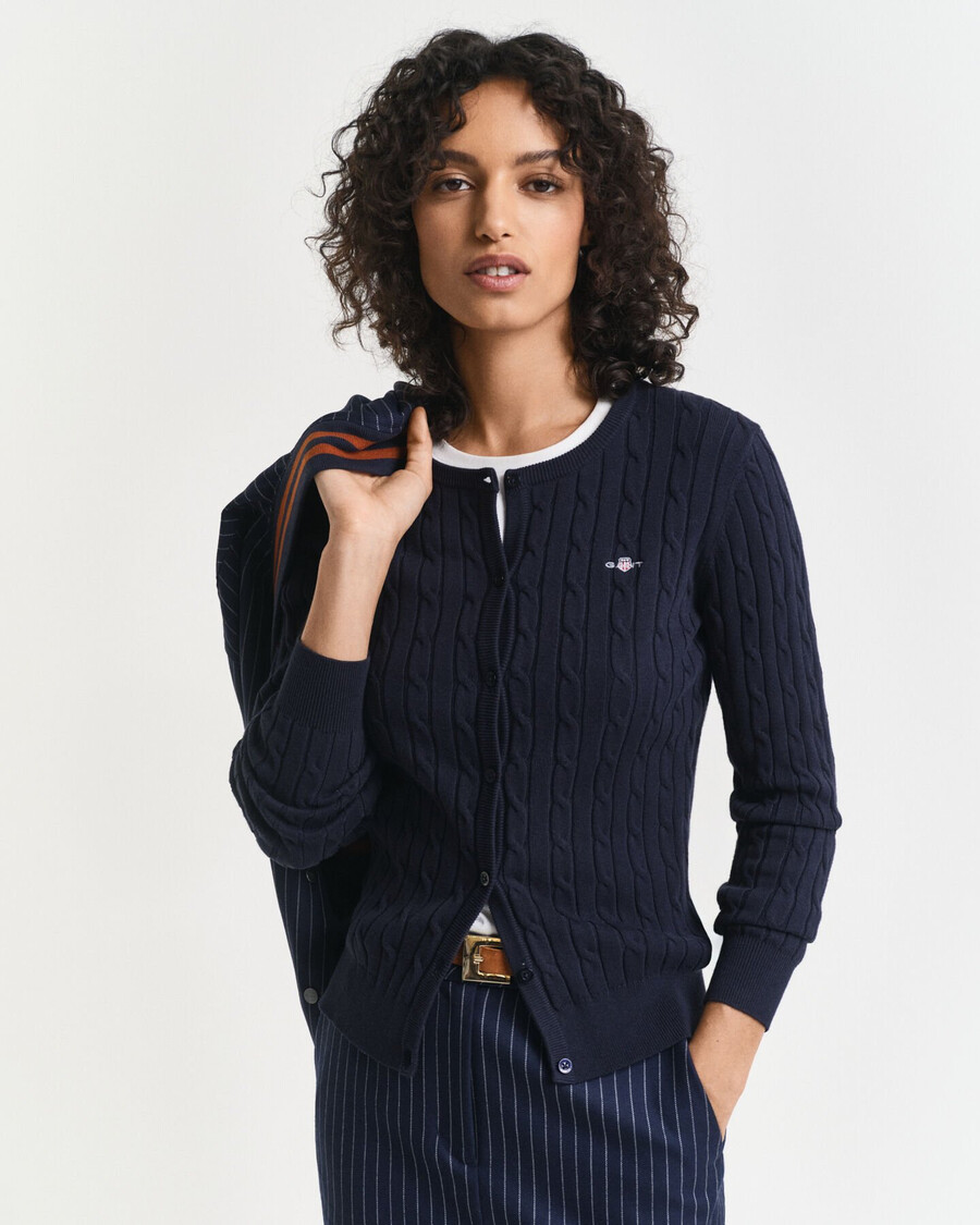 cardigan in maglia di cotone elasticizzato - blu sera